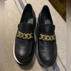 ALOHAS loafers with gold links, size 42EUR, black leather